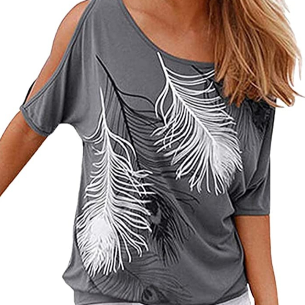 Women Cold Shoulder Blouse Shirt Short Bat Sleeve Summer Casual Tops Pullover